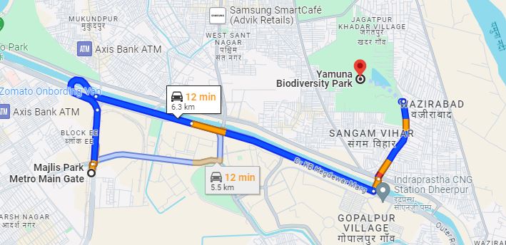 Yamuna Biodiversity Park Nearest metro